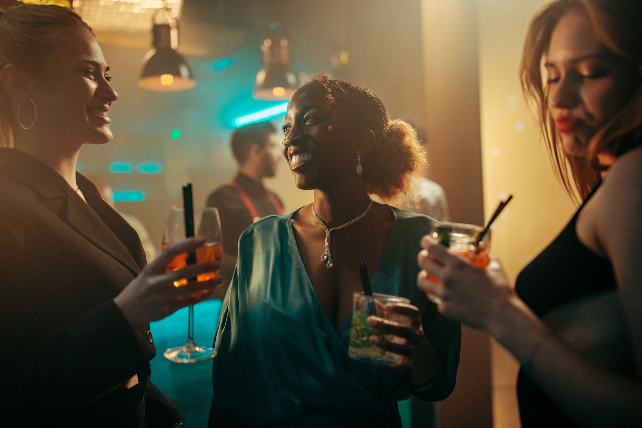 Friends celebrating in an upscale nightclub